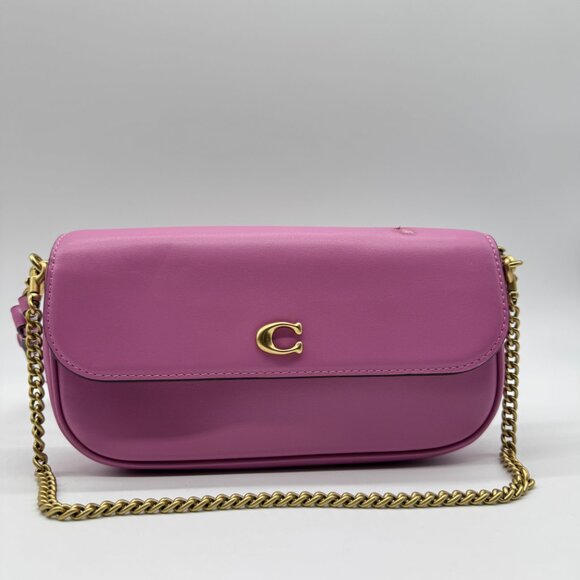 COACH Brook leather flap chain link shoulder crossbody bag - Fuchsia (Defective) - Picture 5 of 14